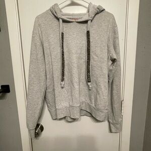 Betsey Johnson Gray Performance Hoodie With Glitter Drawstrings heather gray  L